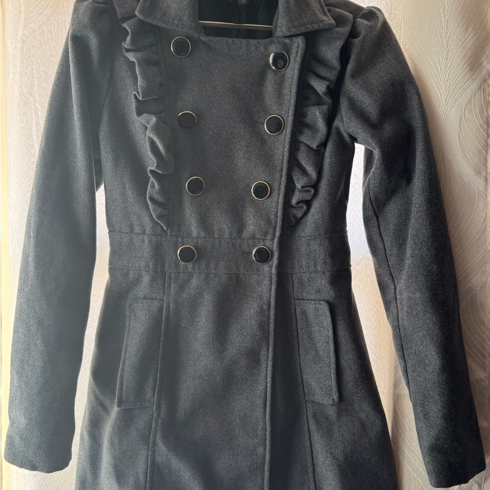 bebe Charcoal Double-Breasted Trench Coat